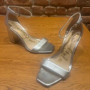 Sam Edelman Pumps, Block Heels, Silver, Size 9